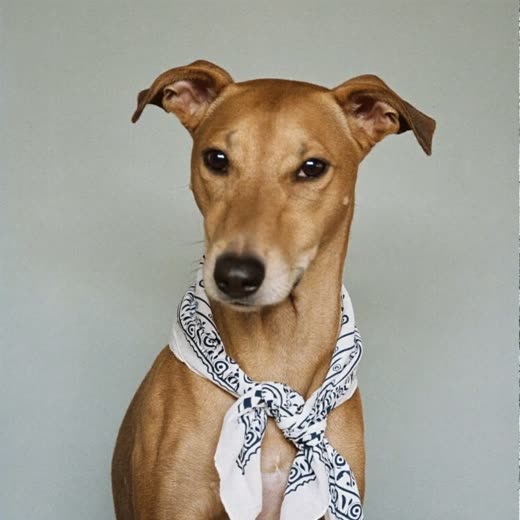 A dog wearing a knotted bandana